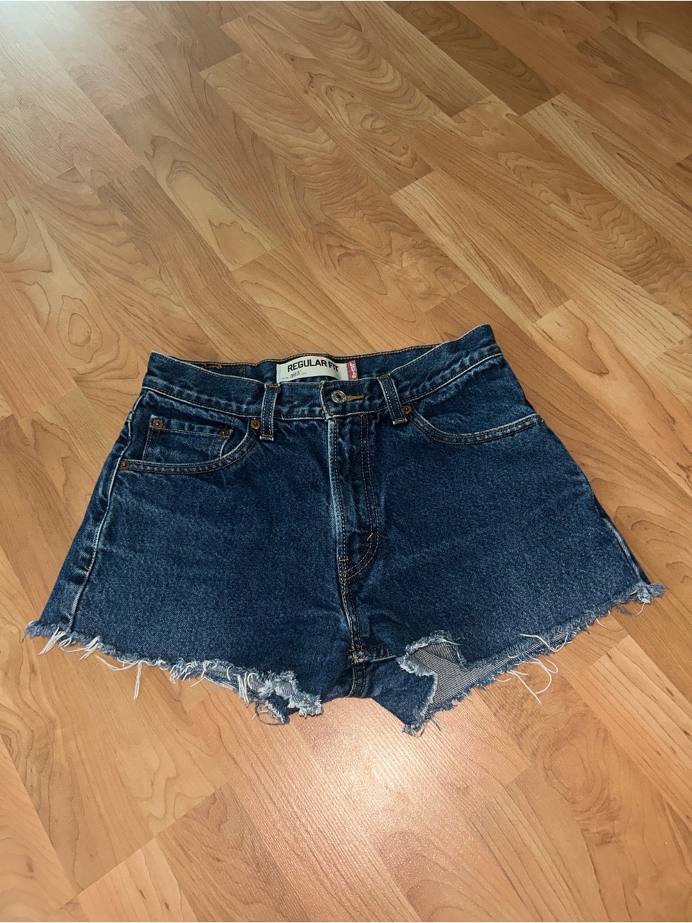 Levi's Regular Fit Denim Jean Shorts - Dark Blue with Tan Stitching